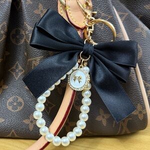 Black Satin Bow and Pearl Bag Charm